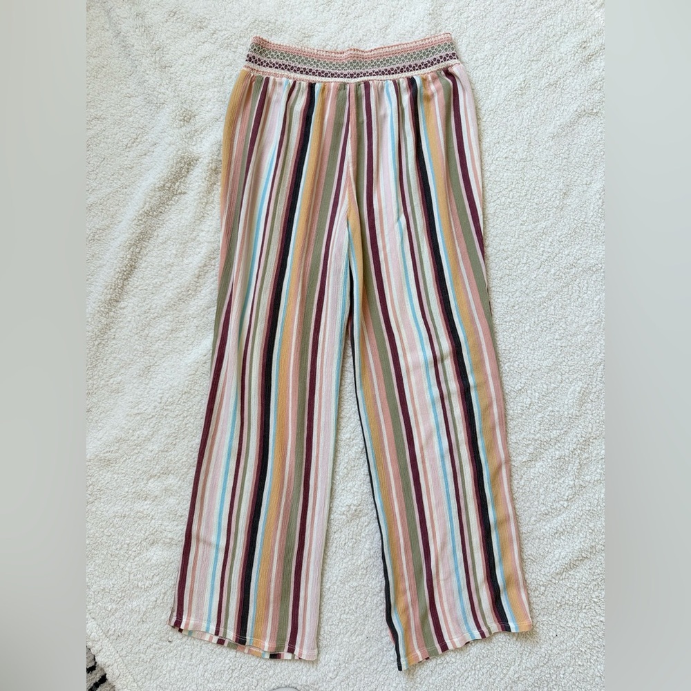 Y2K 89th & Madison Striped Wide-Leg Knit Linen Pants Multicolor Stripes - Picture 4 of 4